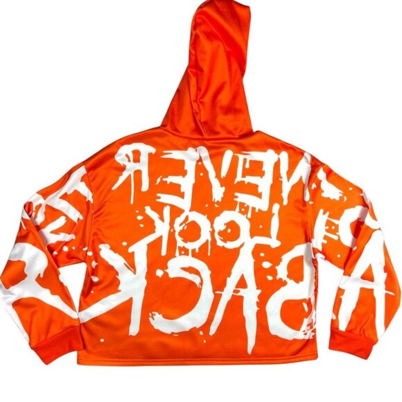 Men's Orange "Never Look Back" Graphic Hoodie Size M - Picture 2 of 6